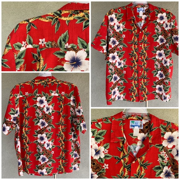 🌴 RJC Hawaiian Barkcloth Shirt Ukulele size XL 🌴 - Picture 3 of 12